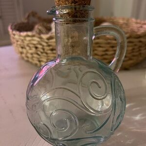 Blue Glass Mini Pitcher With Swirl Decorative Glass Bottle with Cork Stopper